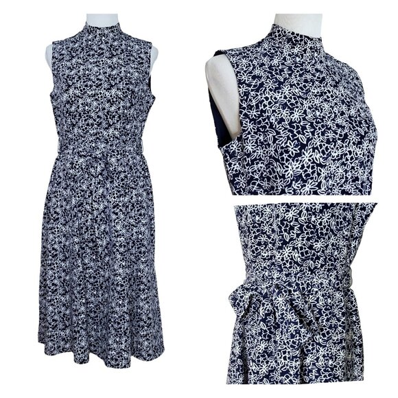 Appleseeds Womens Dress Size 10 Floral Fit Flare Waist Tie Sleeveless Blue White - Picture 1 of 11